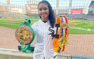 Jessica McCaskill throws the first pitch at the Chicago White Sox game | Boxen247.com (Kristian von Sponneck)